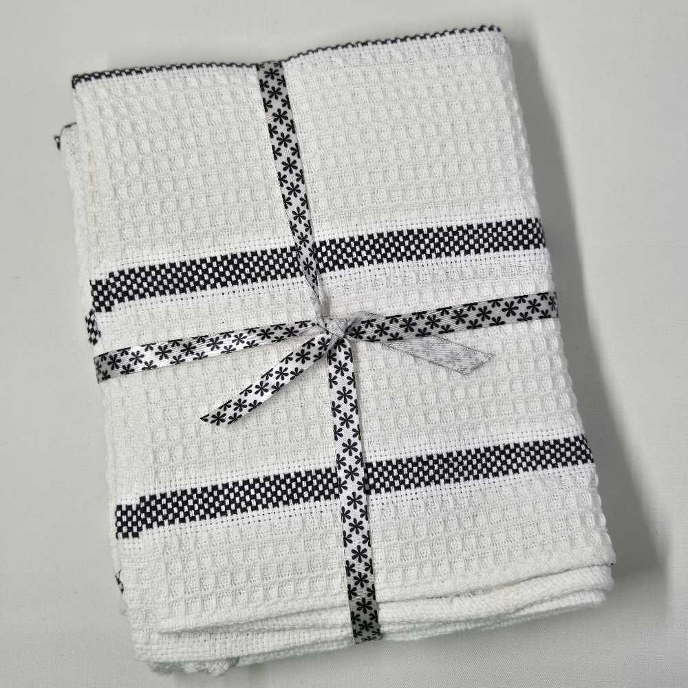 White and Black Waffle Weave Dish Towels Set Of 2